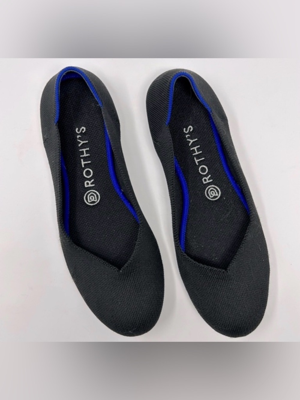 Rothy's Black Knit Ballet Flats with Blue Accent